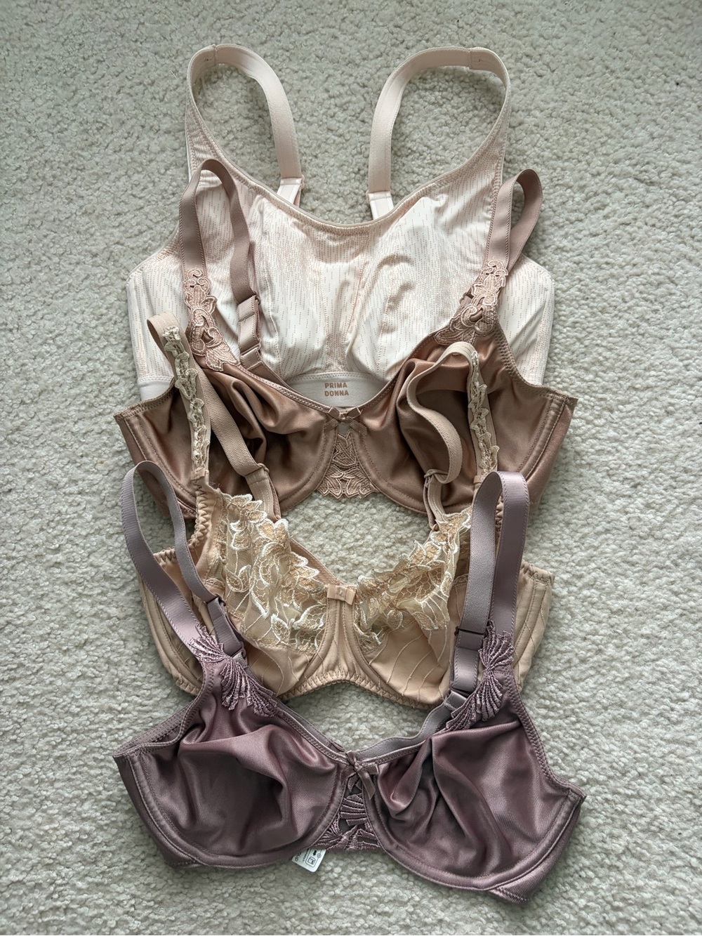 Chantelle + Prima Donna Women's Nude & Mauve Lace non padded Underwire Bra Set